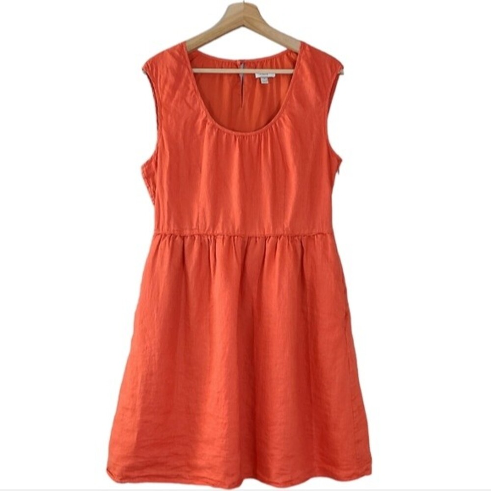 J Crew 100% Linen Orange Fit and Flare Sun Dress womens size 12